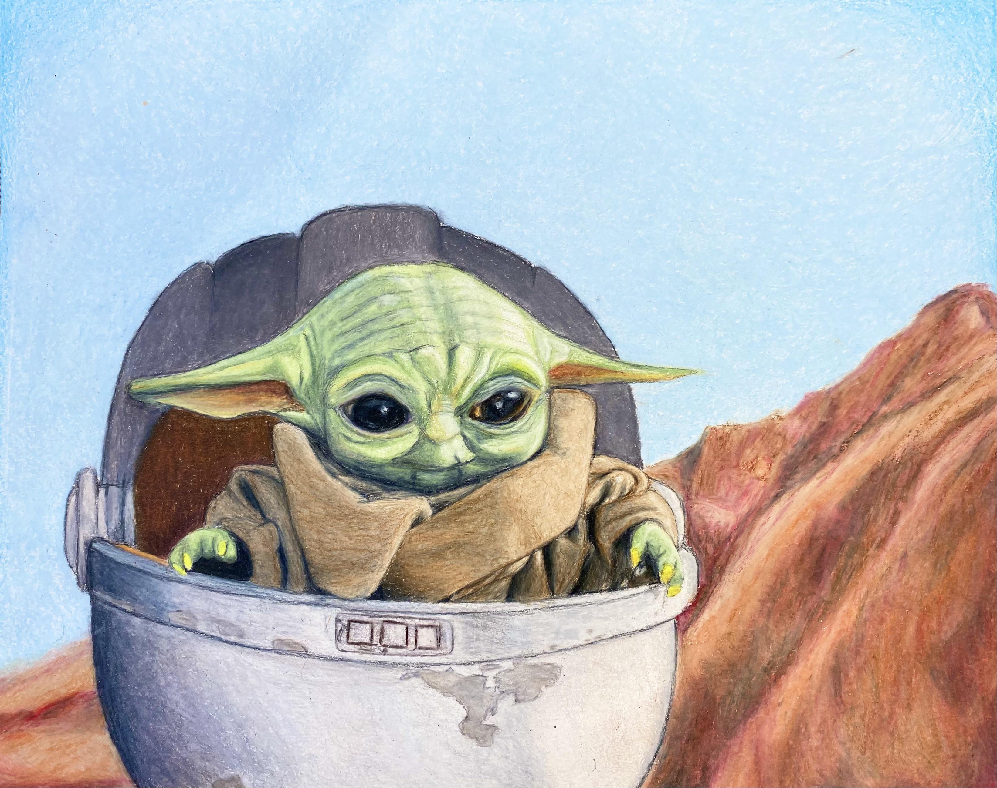 Baby Yoda In Colored Pencil