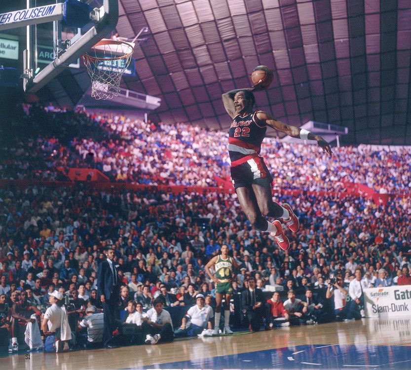 Clyde The Glide Drexler At The 1987 Slam Dunk Contest 833x750