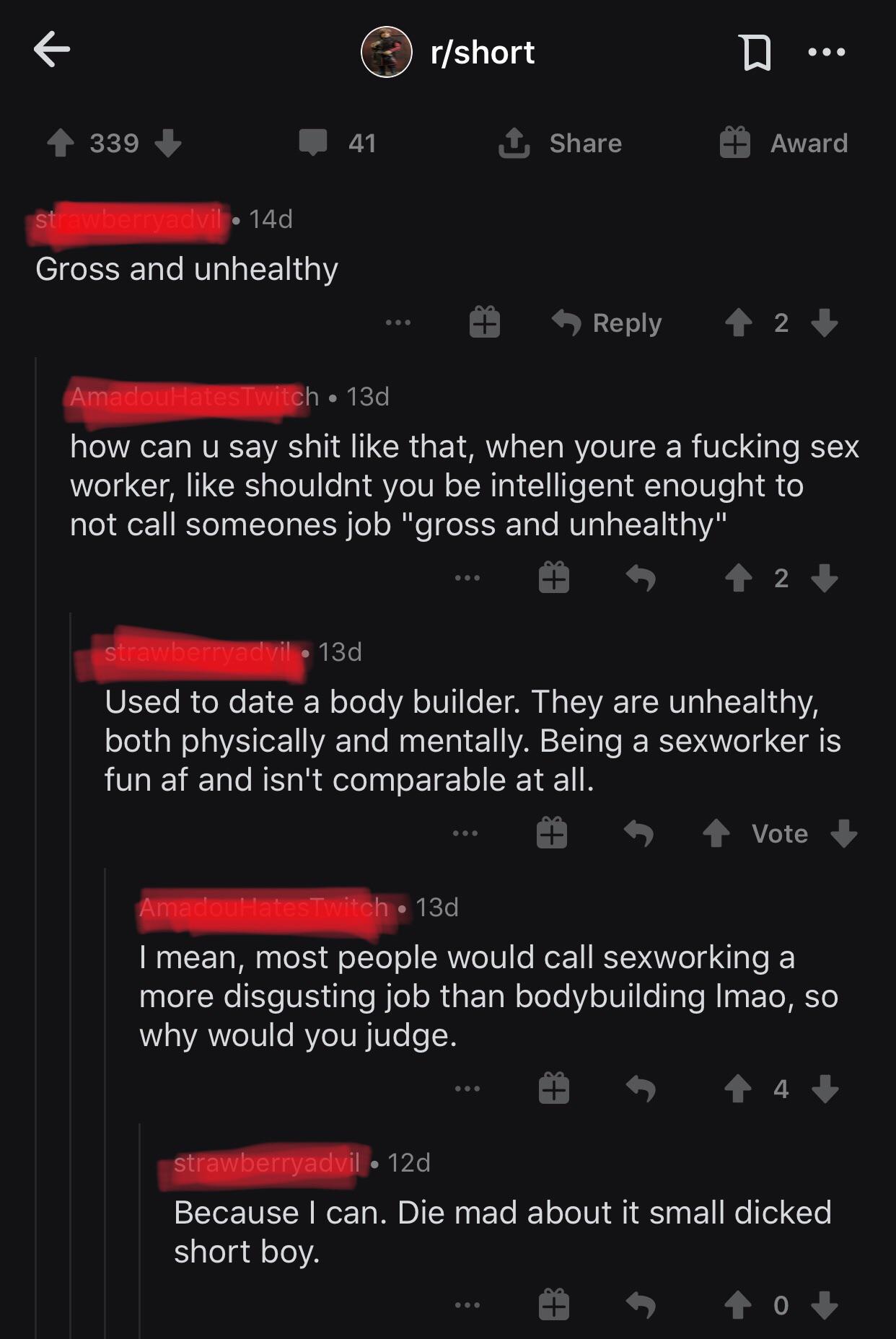 Average Open Minded And Tolerant Reddit Sexworker Thinks Bodybuilding Is Disgusting And Then