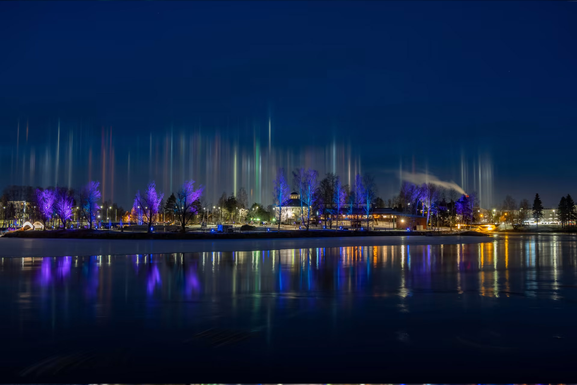 Light Pillars Caused By Cold Weather And Ice Crystals In Joensuu