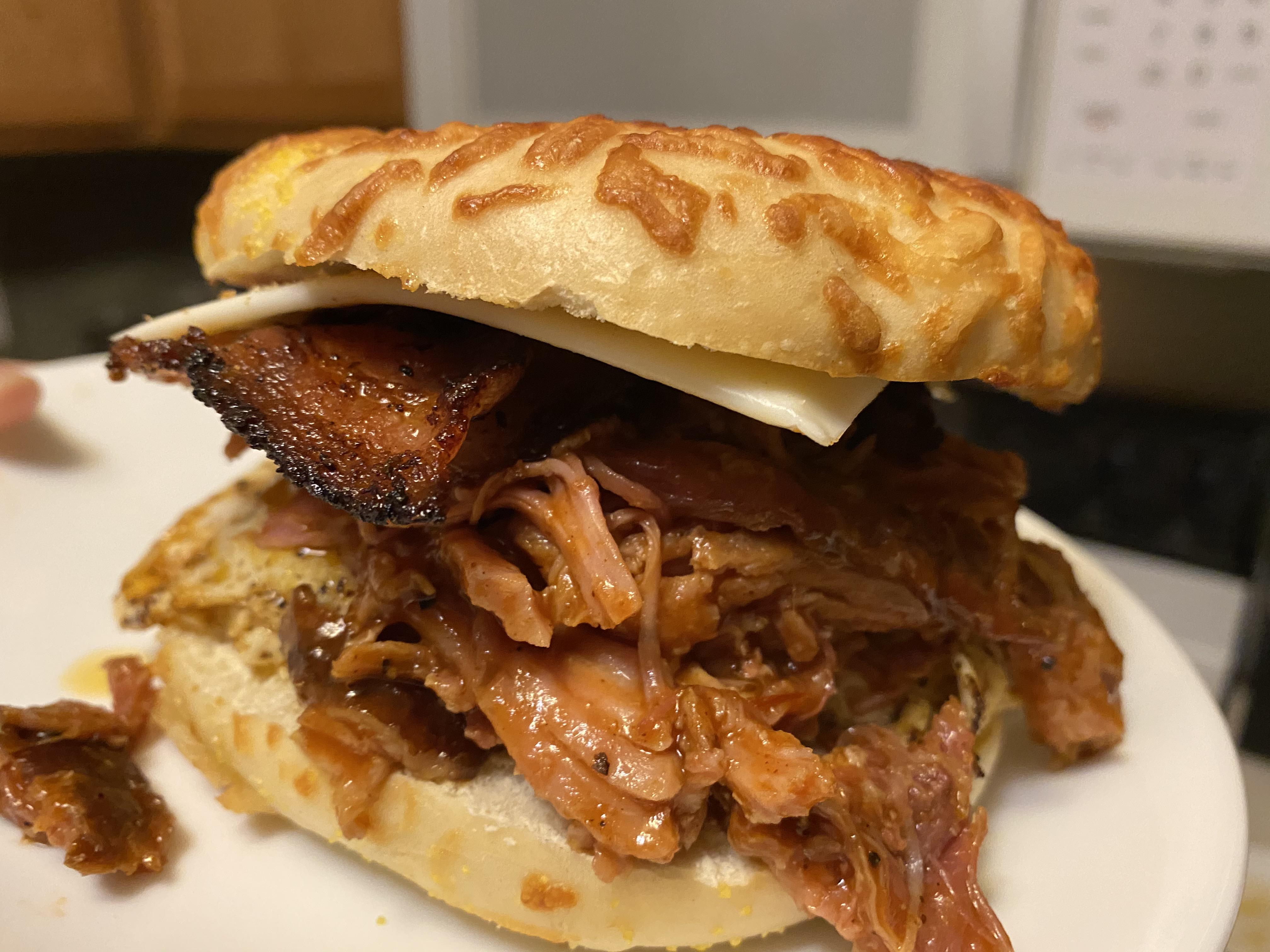 Bbq Pulled Pork Jalape O Bacon Swiss Cheese Over Easy Eggs And A