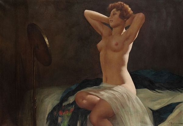 Eduard Ansen Hofmann Female Nude Looking At The Mirror Scrolller