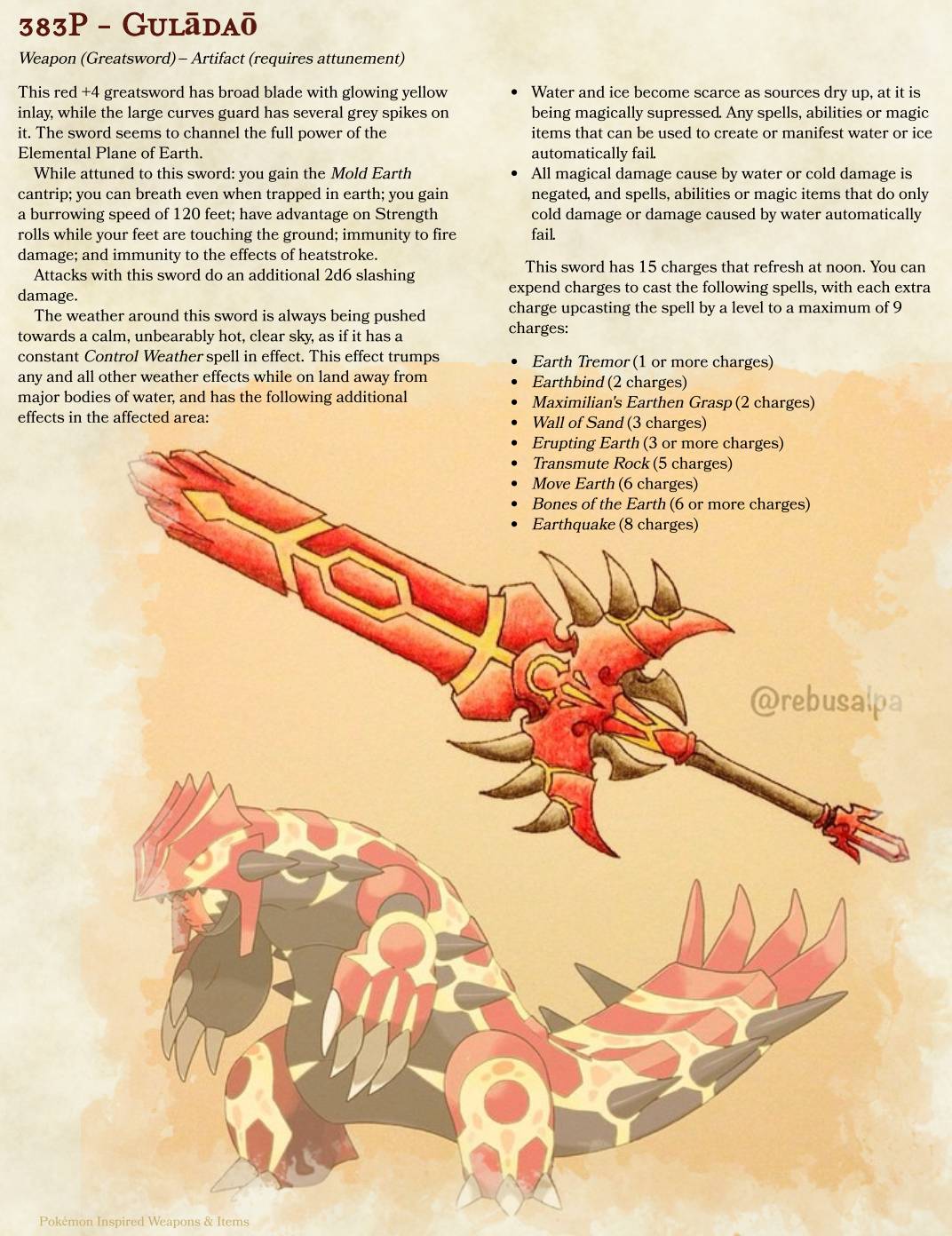 Pok Mon Inspired Weapons Items P Primal Groudon Scrolller