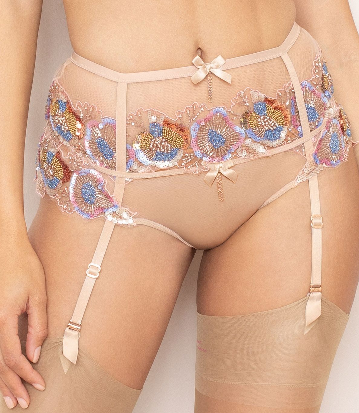 Agent Provocateur Giana Set In Blush Opulent Floral Motif Beading