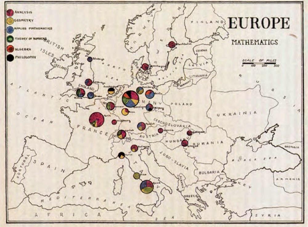 A map of European math departments in the Interbellum period | Scrolller