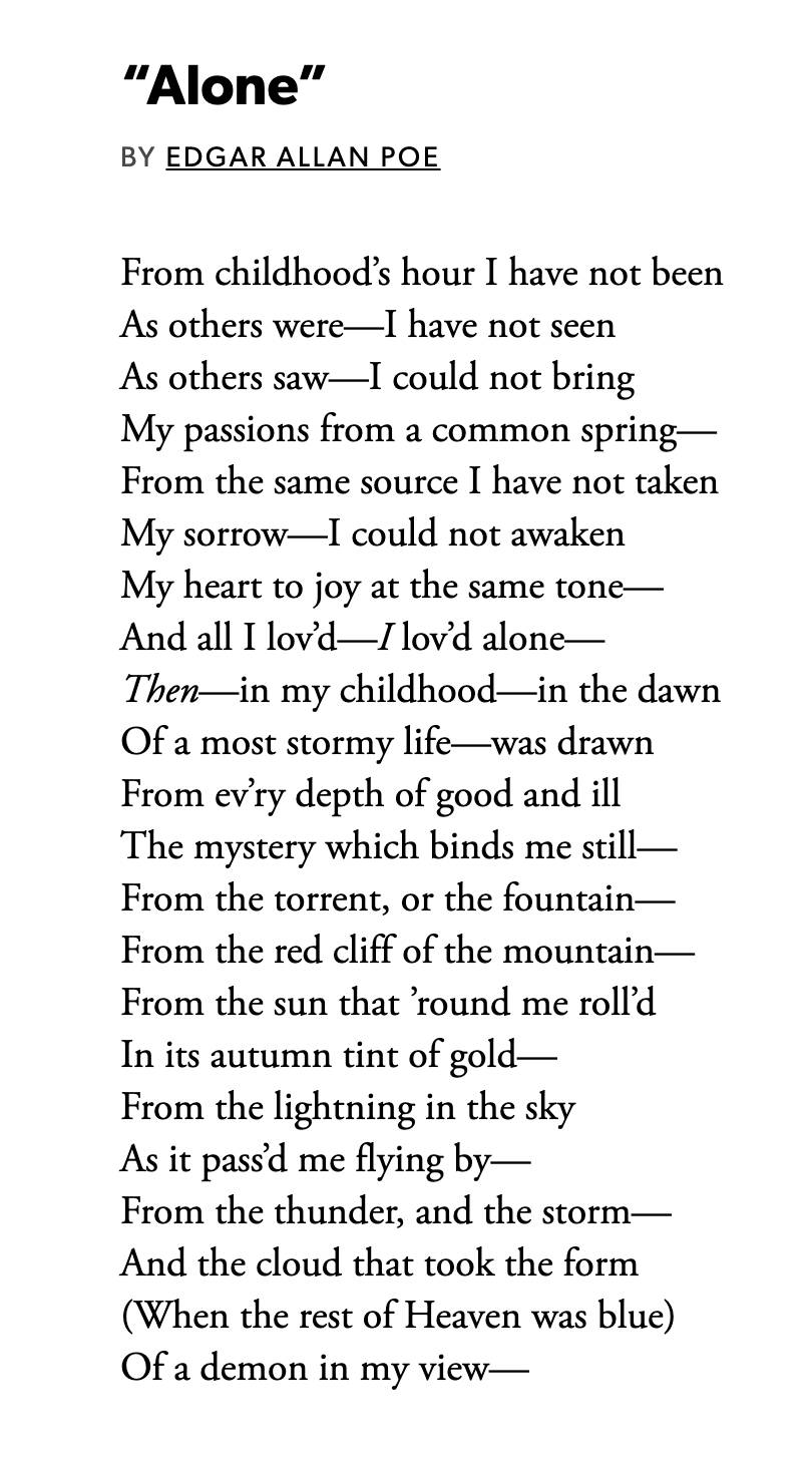 “Alone” by Edgar Allan Poe Scrolller