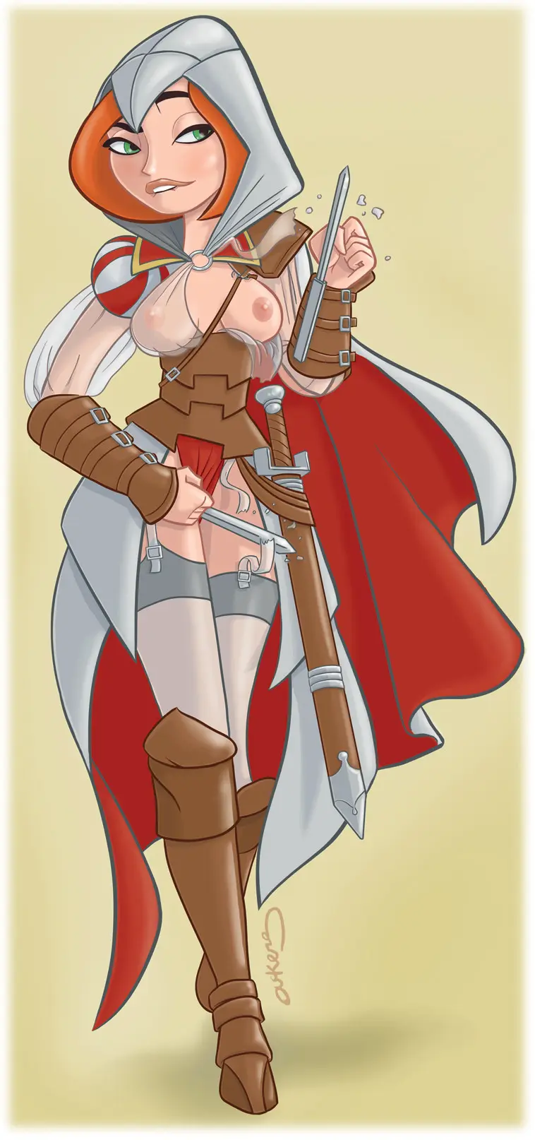 Ann Possible fan art featuring a busty redhead in lingerie, a lab coat, and naked poses.