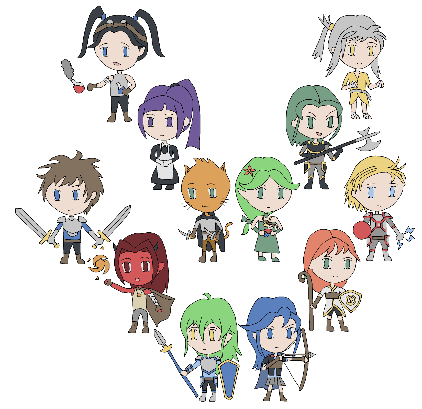 [Art] I drew chibi versions of all the DnD characters I've played (plus ...