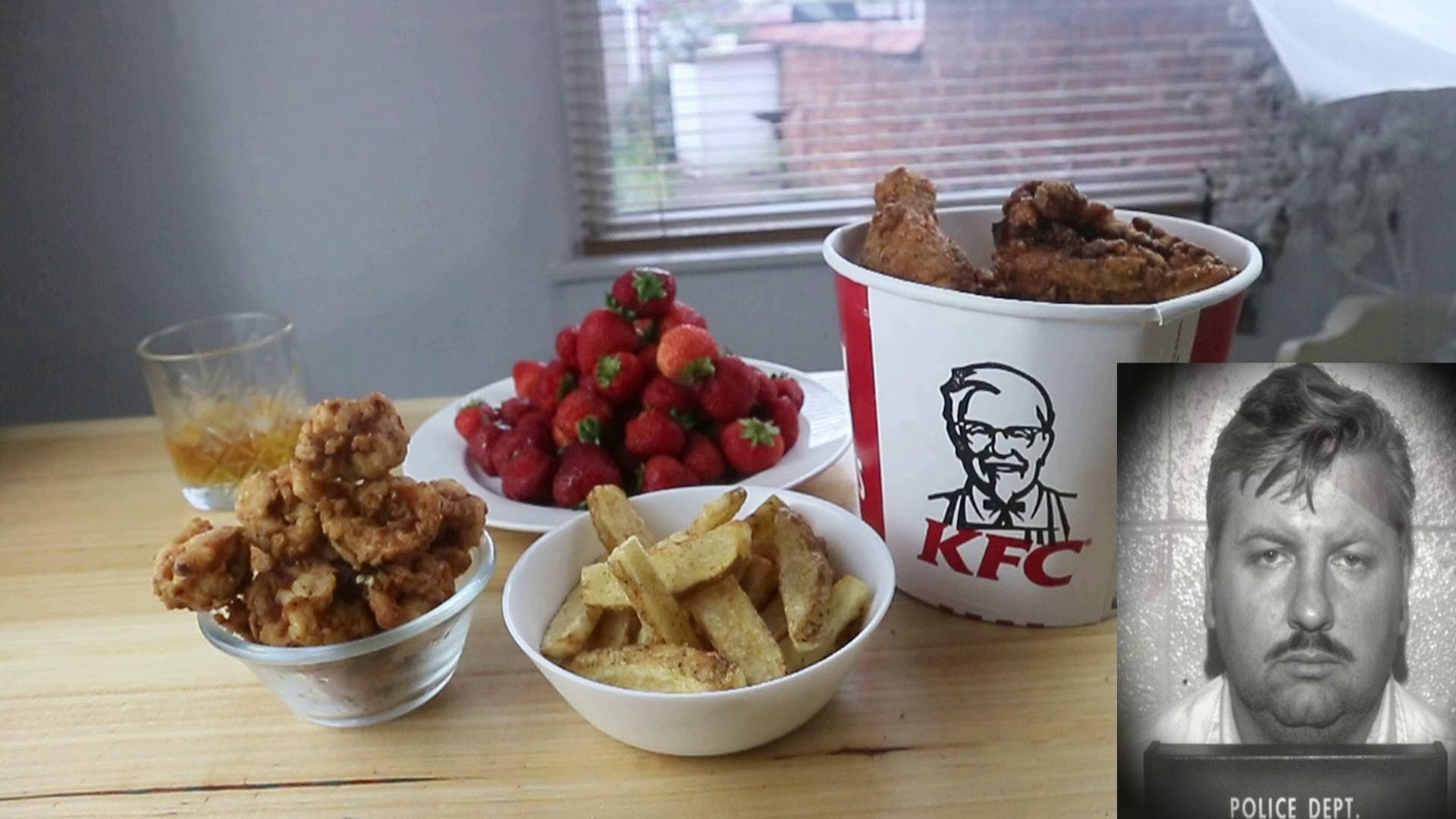 As requested, John Wayne Gacy’s Last Supper. A bucket of KFC, 12 Shrimp