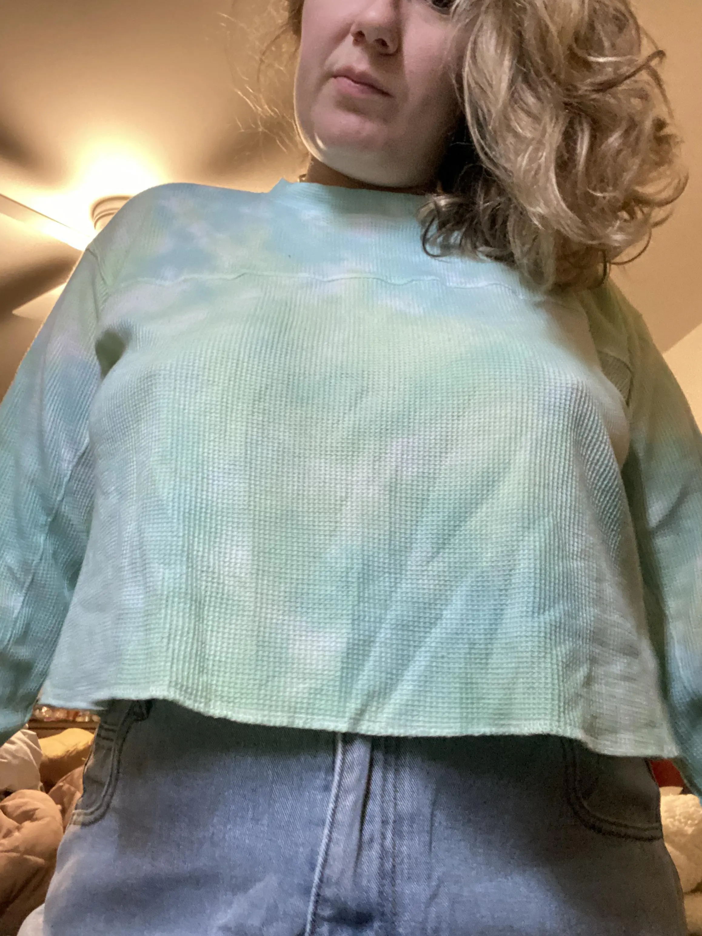 Braless crop top and mom jeans?