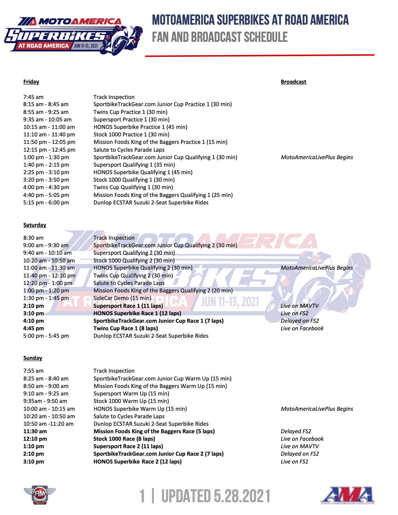 Broadcast schedule for Road America Scrolller