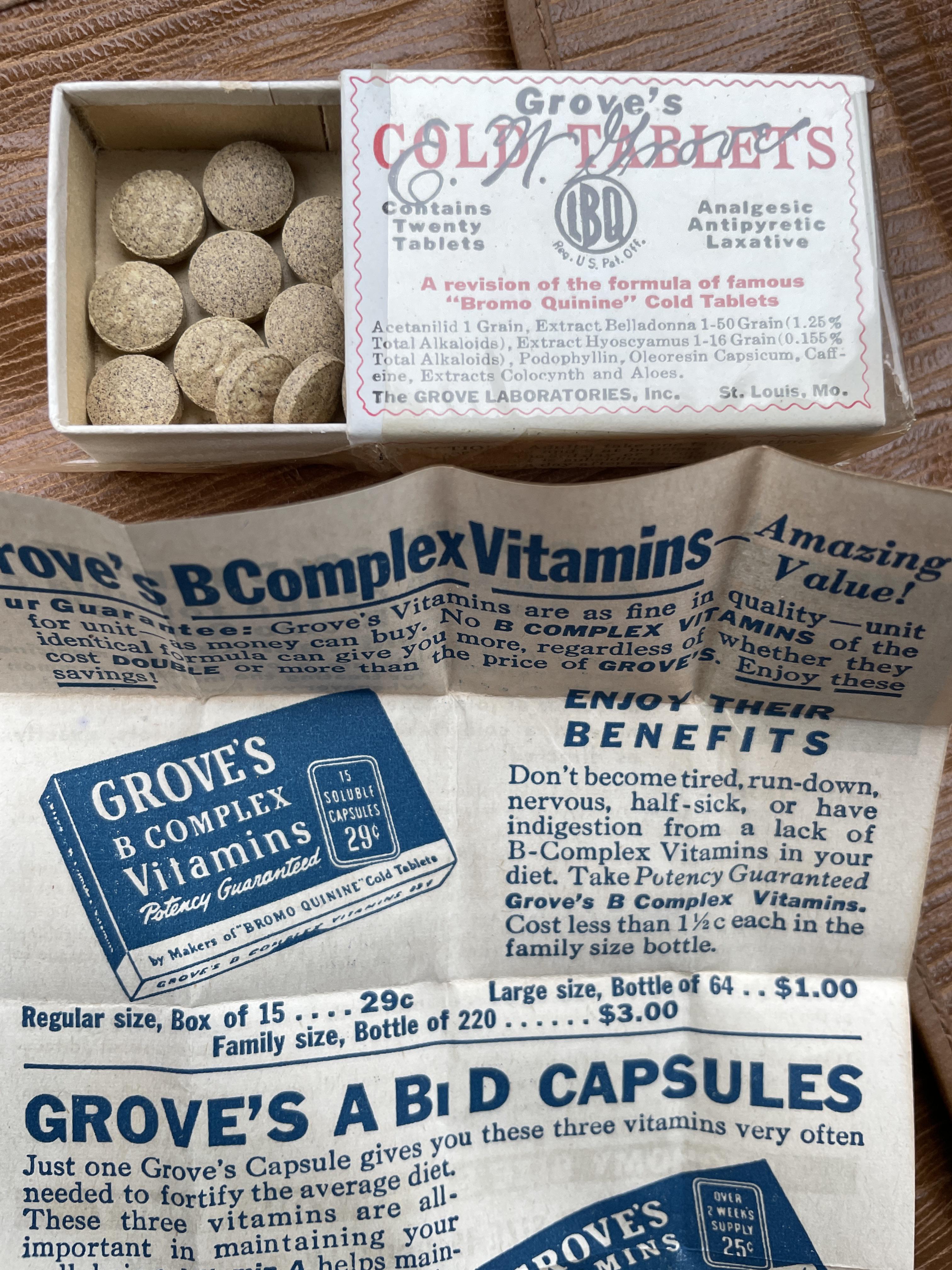 Bromo Quinine tablets from the 1940's Scrolller