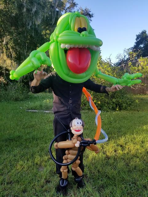 Built a Slimer Puppet made from balloons for a Halloween party ...