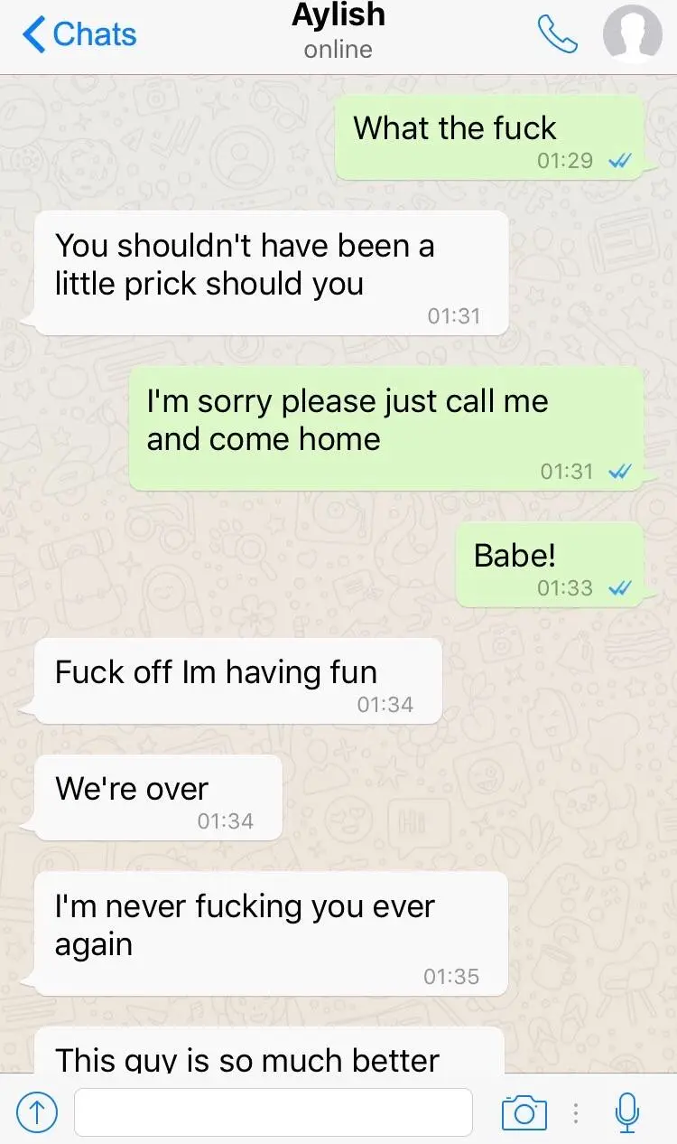 Cheating slut texts and a photo of a slim brunette woman and man kissing indoors