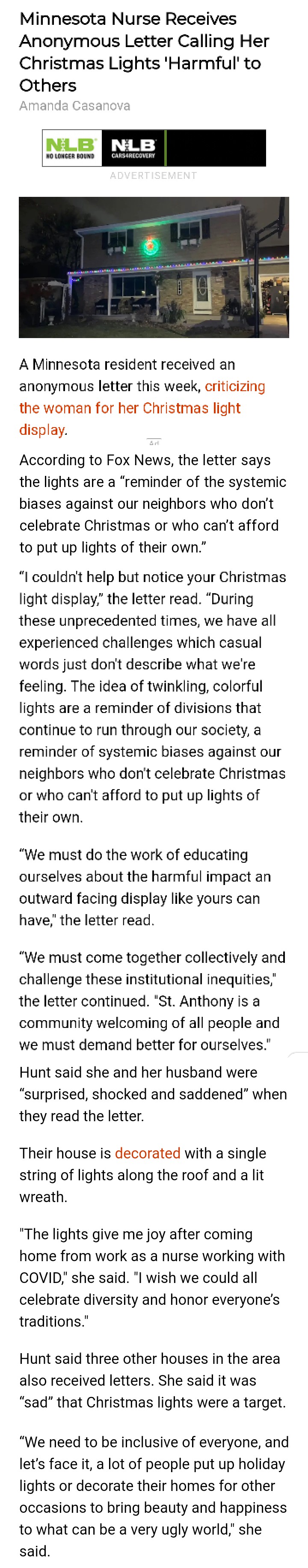 Christmas Lights are offensive now apparently. Scrolller