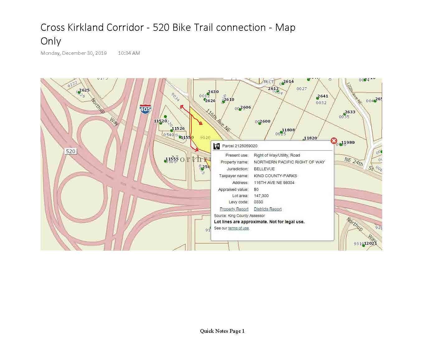 Cross Kirkland Corridor 520 Bike Trail. Proposed connection near