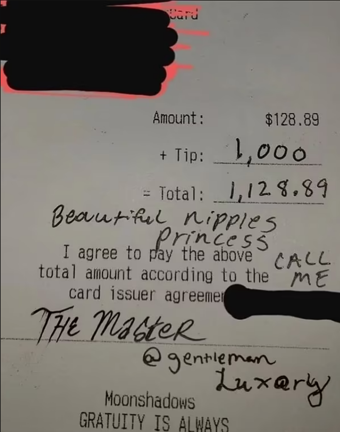 Recipt Scroller Customer left note on receipt telling waitress to call him cuz she has ...