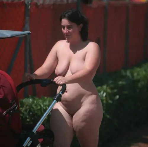 Fat thighs on this young curvy nudist MILF
