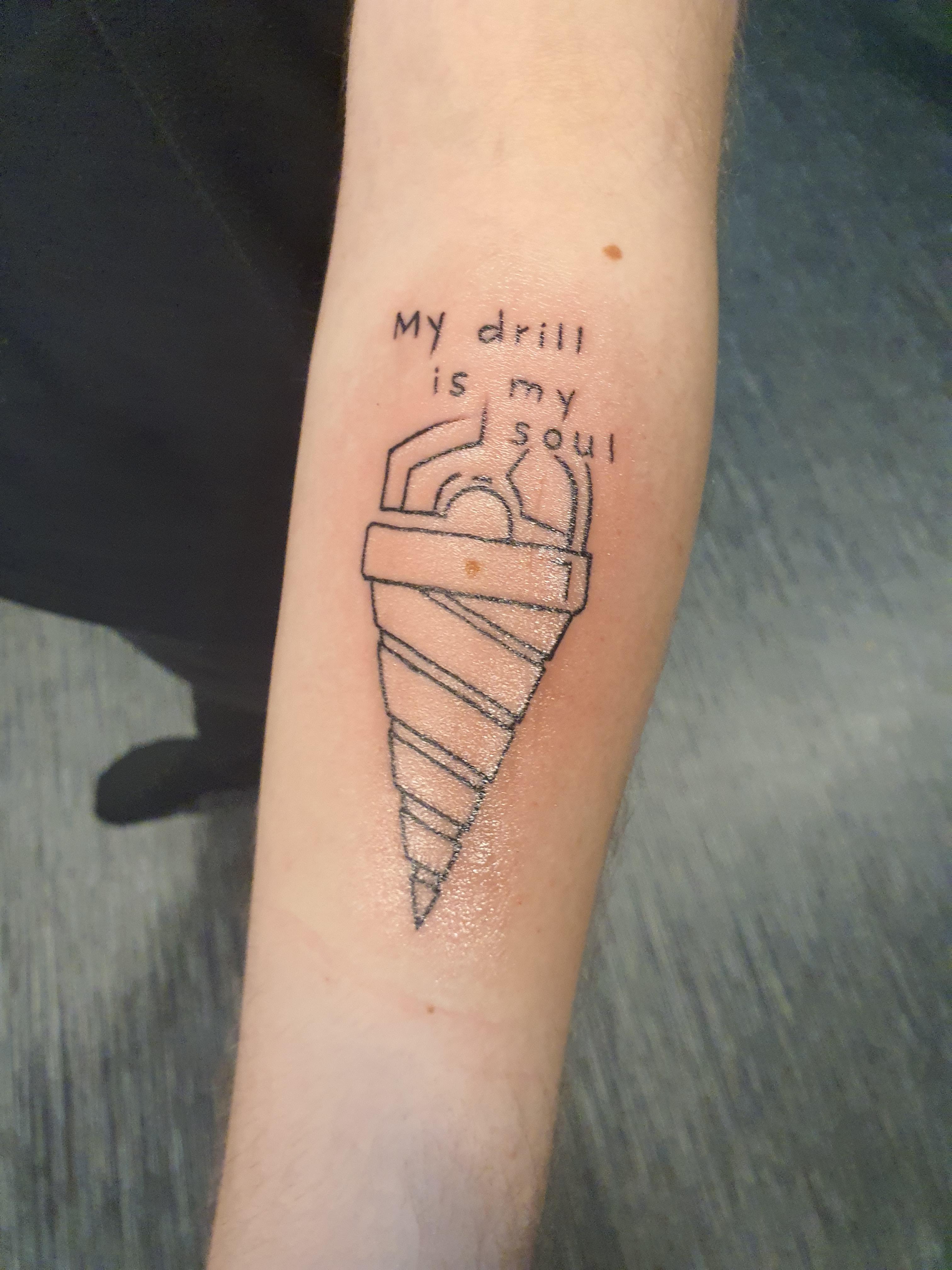 First tattoo, had to do gurren lagann themed one. Scrolller