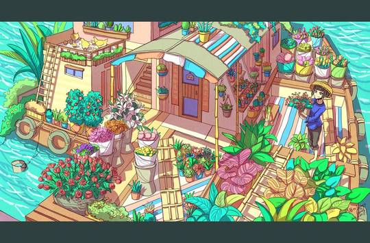 Flower Shop on The Water by Caring Wong