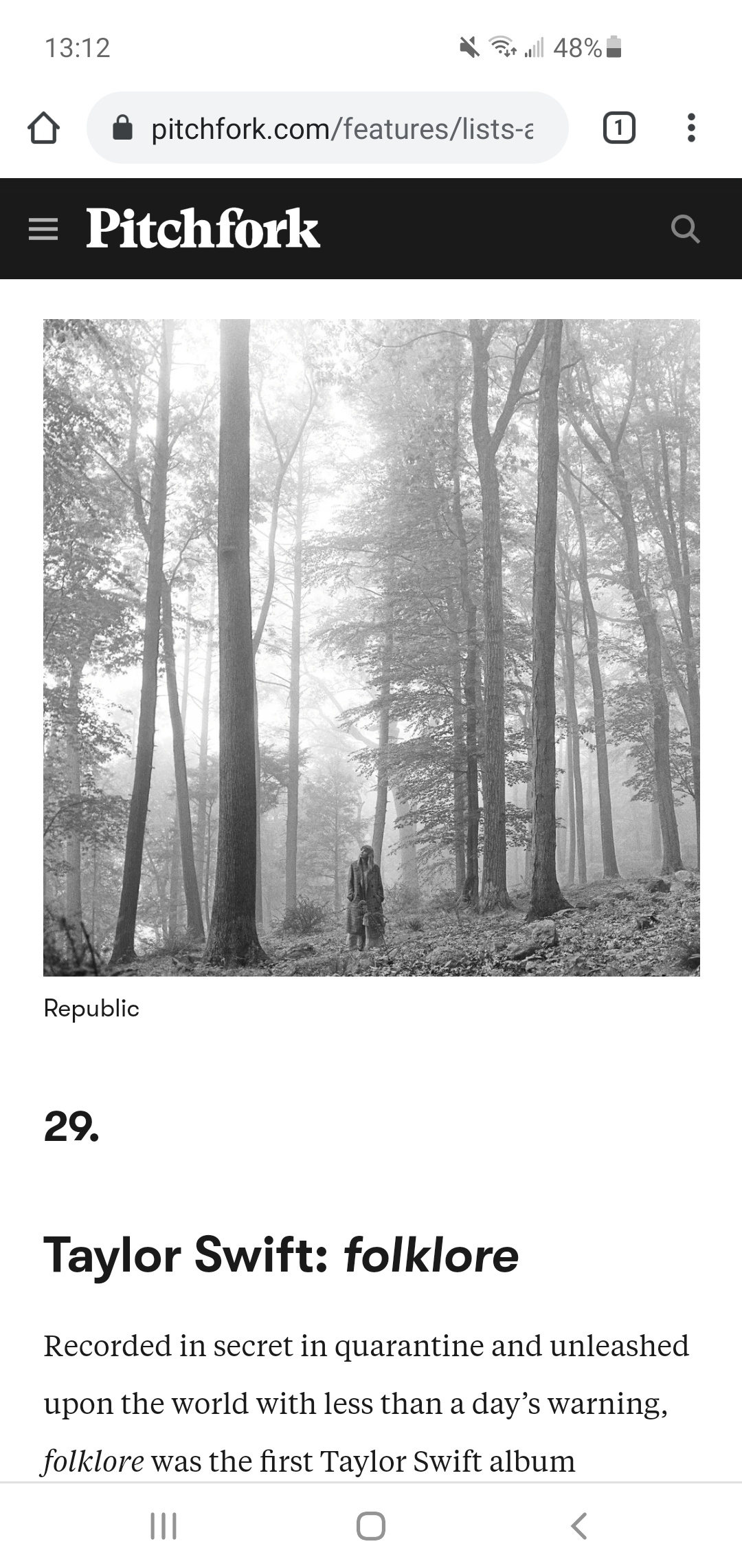 folklore ranked as the 29th best album of 2020 by Pitchfork Scrolller