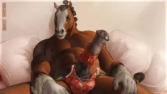 Muscular gay furry anthros with huge cocks and big dicks in various poses.