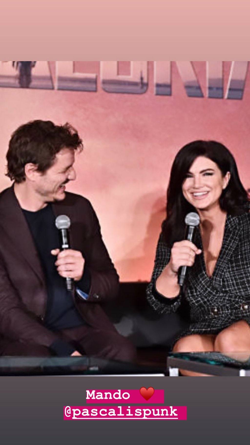 Gina with Pedro Pascal The Mandalorian press conference Scrolller