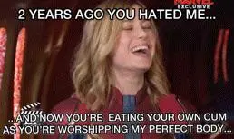 Goddess Brie Larson laughing at me at how I used to hate her and now I'm licking my own cum for her and dying to eat her spit and shit she made me such a cuck