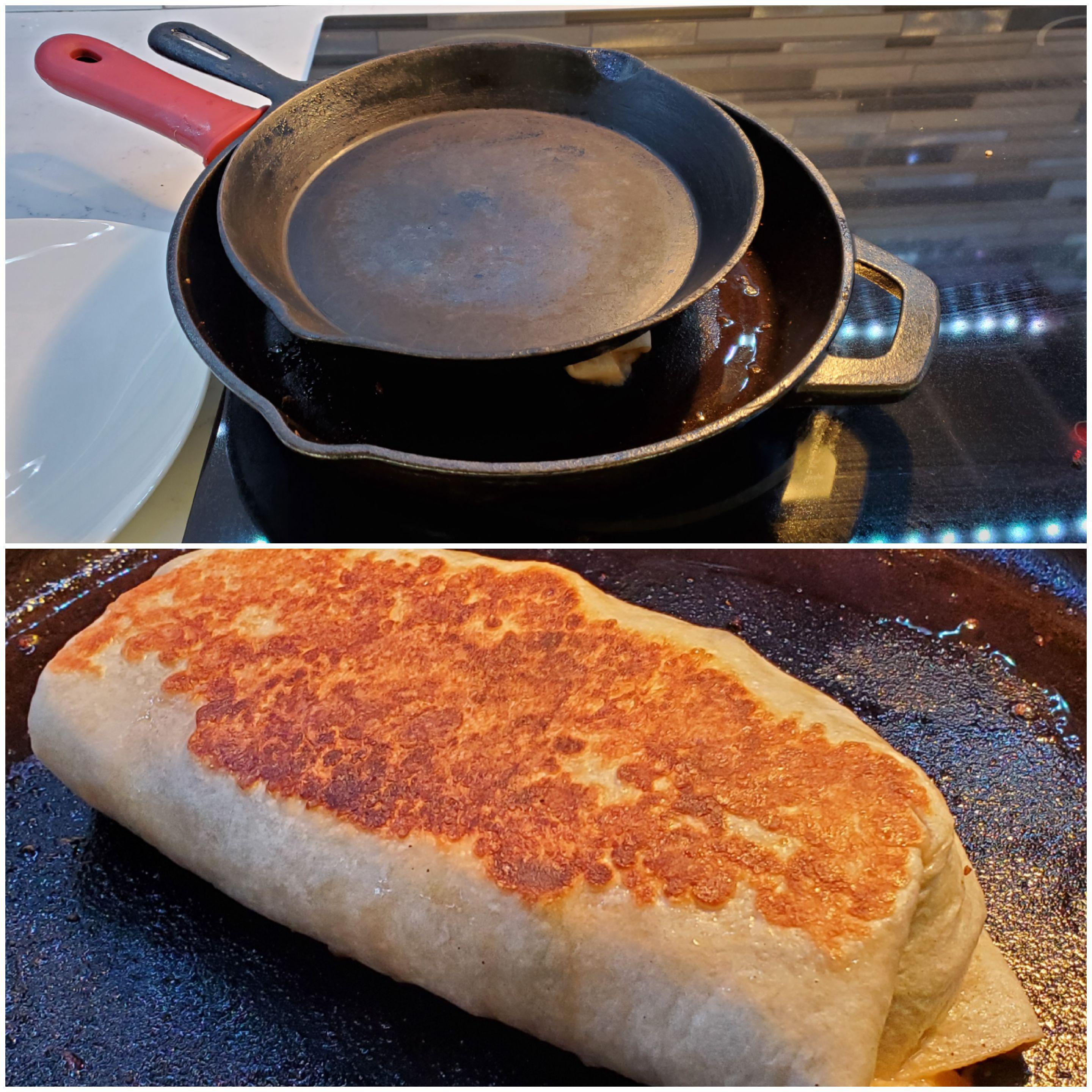 Got 2 cast irons? Heat them up and stack them to grill both sides of a