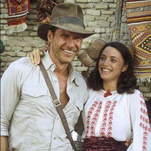 Harrison Ford and Karen Allen on the set of Raiders of the Lost Ark