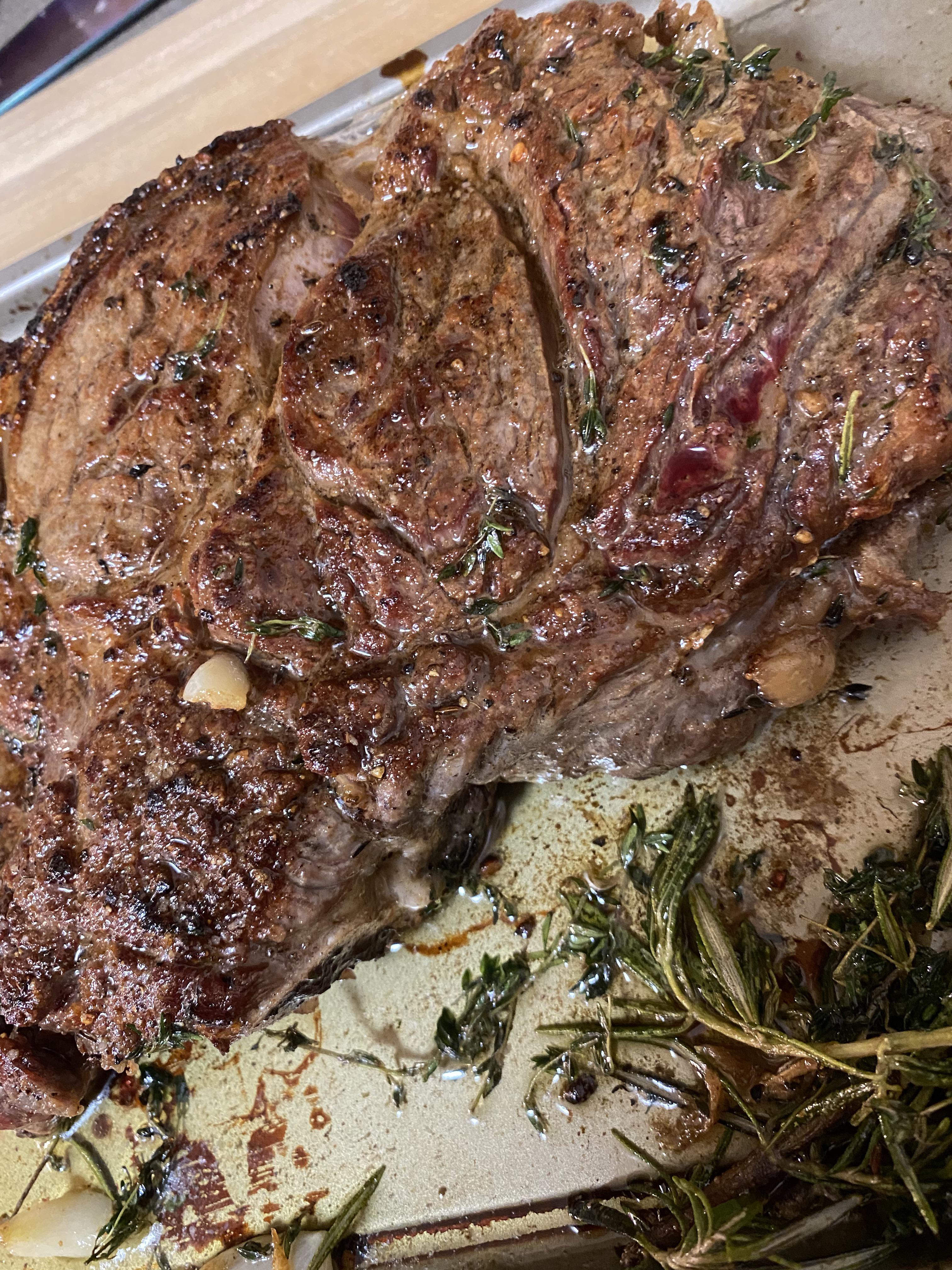 Homemade 27lb Ribeye Cast Iron Seared With Butter Thyme Rosemary Garlic Kosher Salt And 