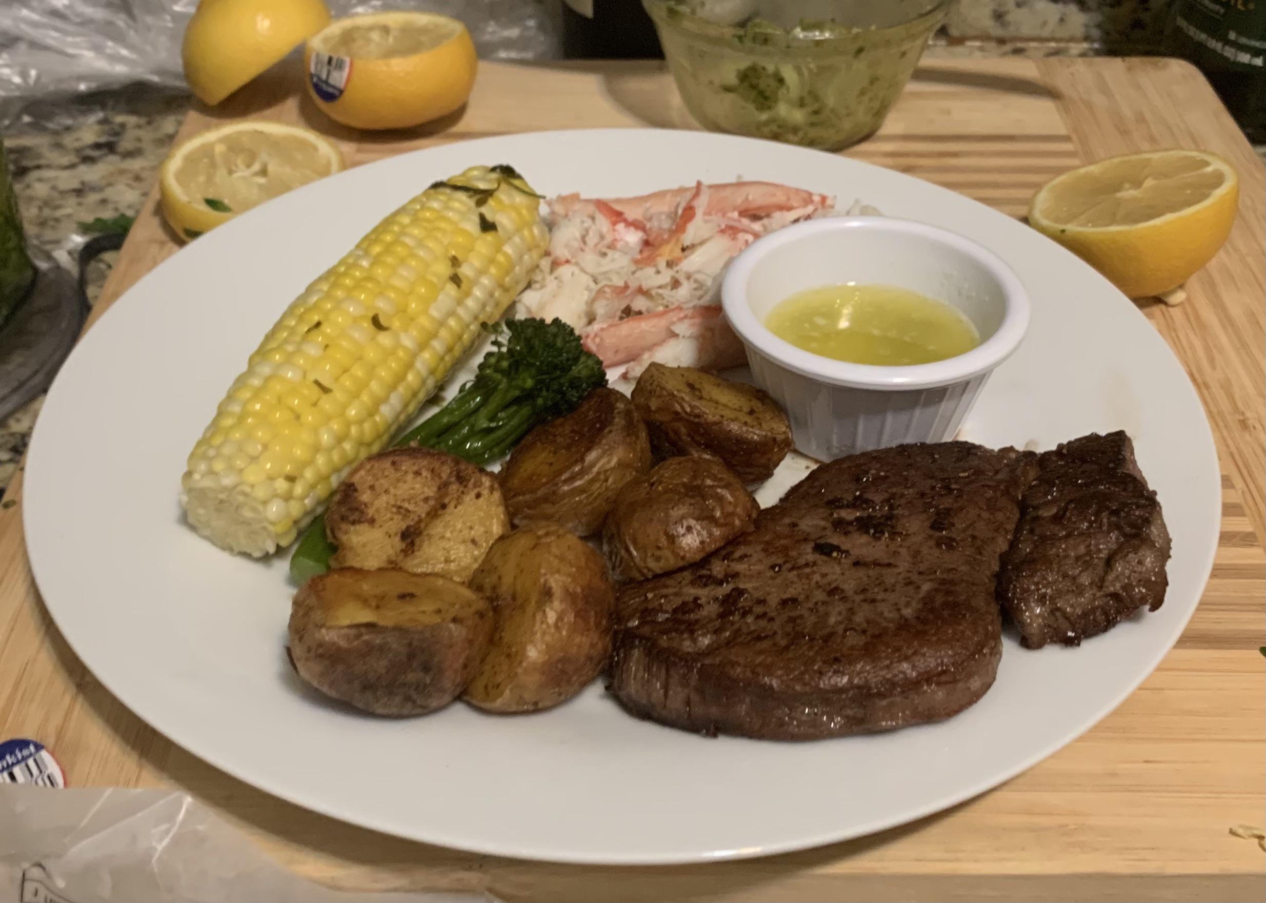 [Homemade] Filet Mignon and Snow Crab dinner for the 14 year old ...