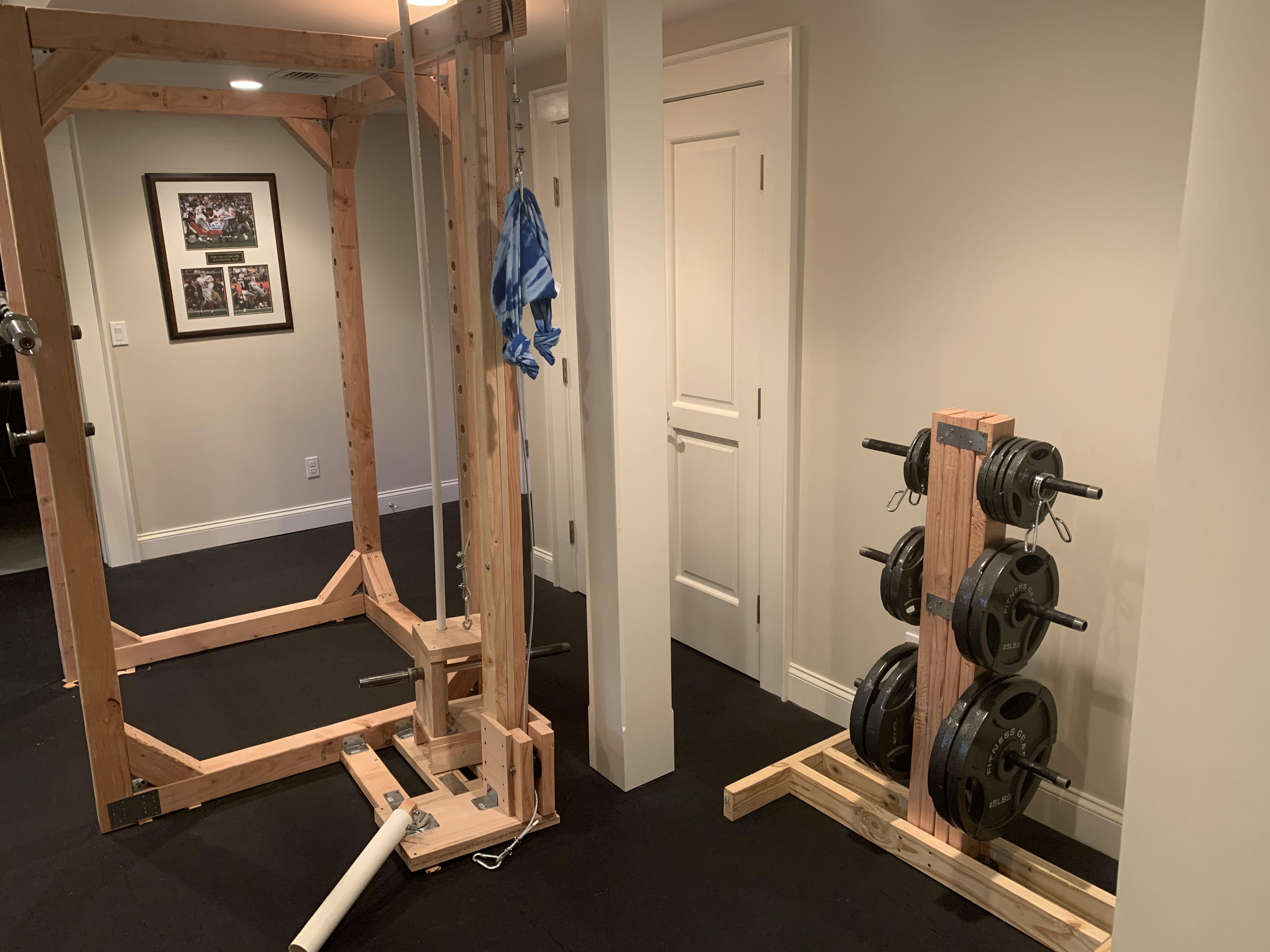 I built a squat rack, weight tree, and pulley system (high and low) out