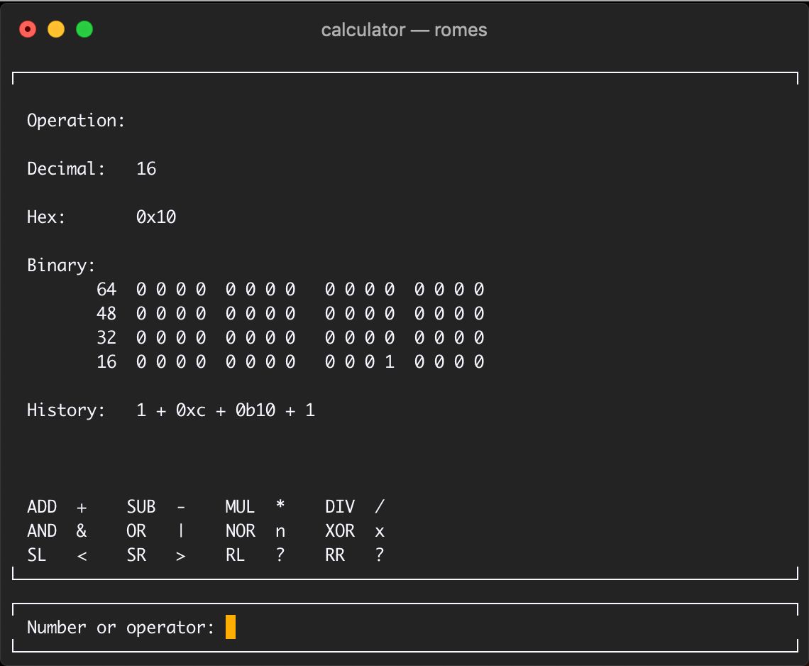 i made a custom calculator for the terminal to help with my gb emulator ...