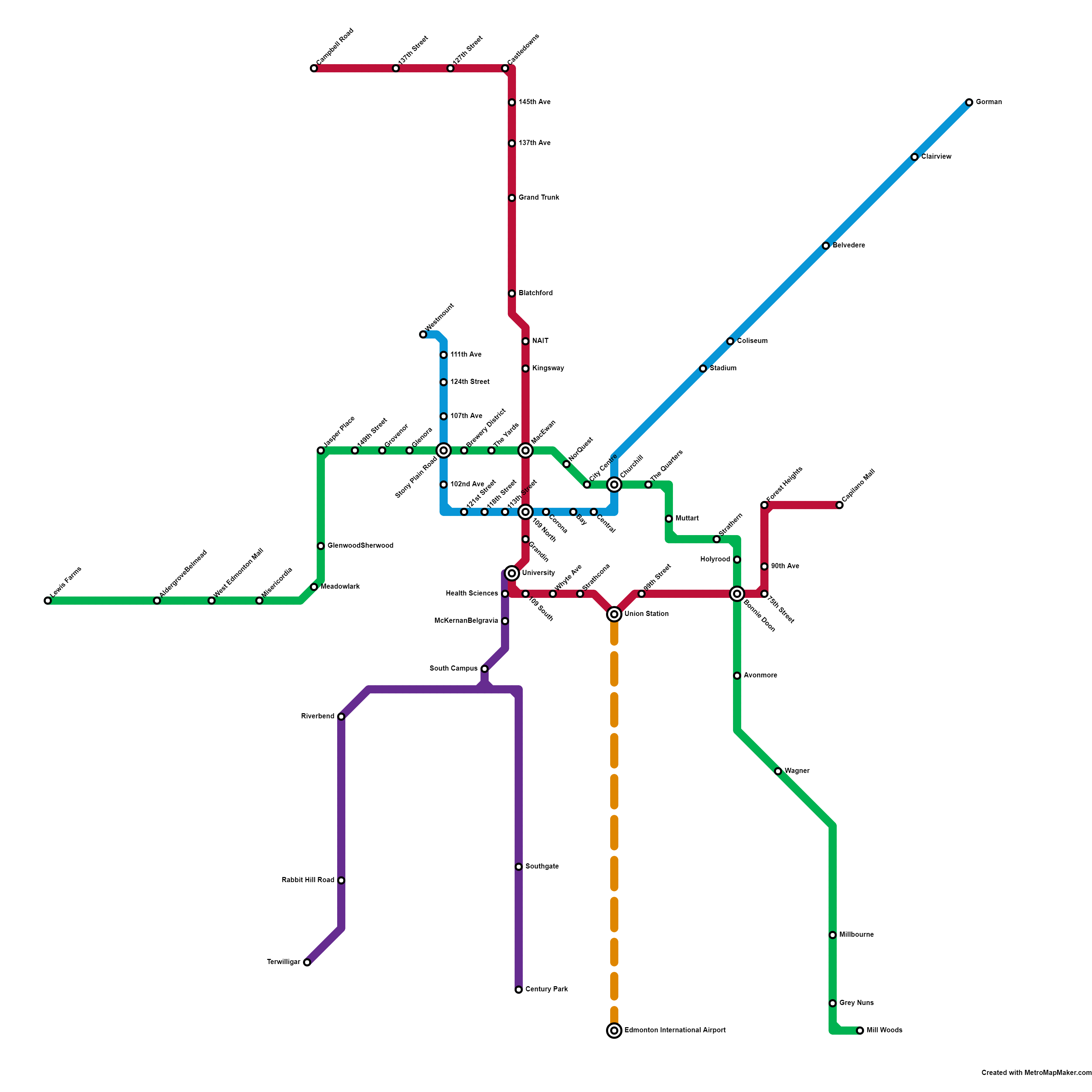 I made a fantasy LRT map for Edmonton. | Scrolller