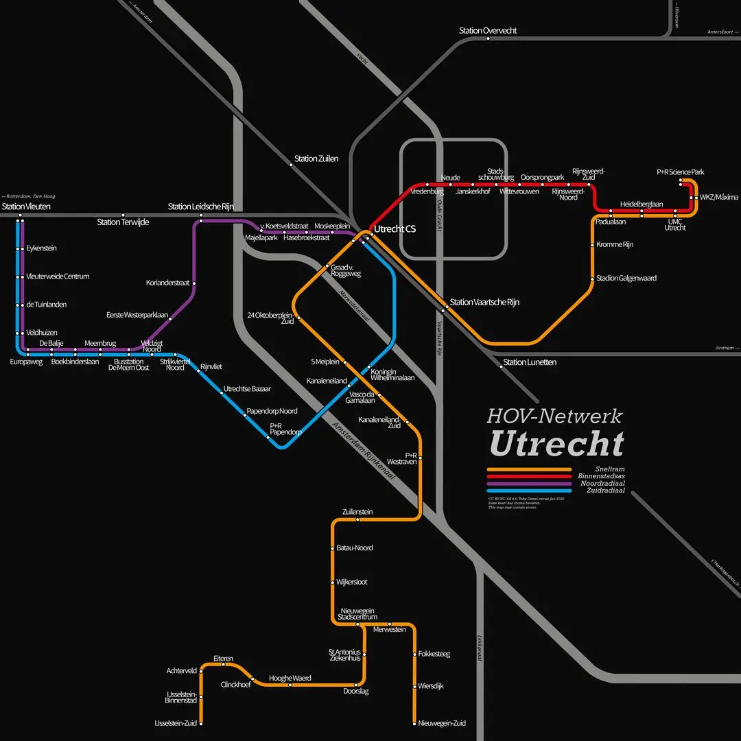 I made a map of the Lightrail + BRT system in my city: Utrecht ...