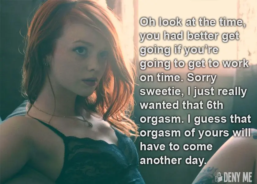 Femdom foot fetish and male chastity captions featuring brunette and redhead women in various outfits
