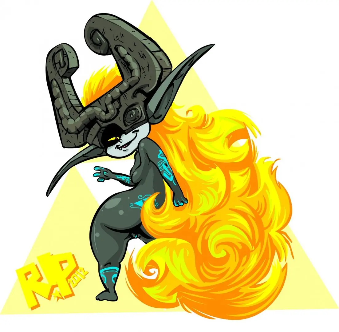Imp Midna from The Legend of Zelda in hentai fan art featuring ahegao and thick thighs