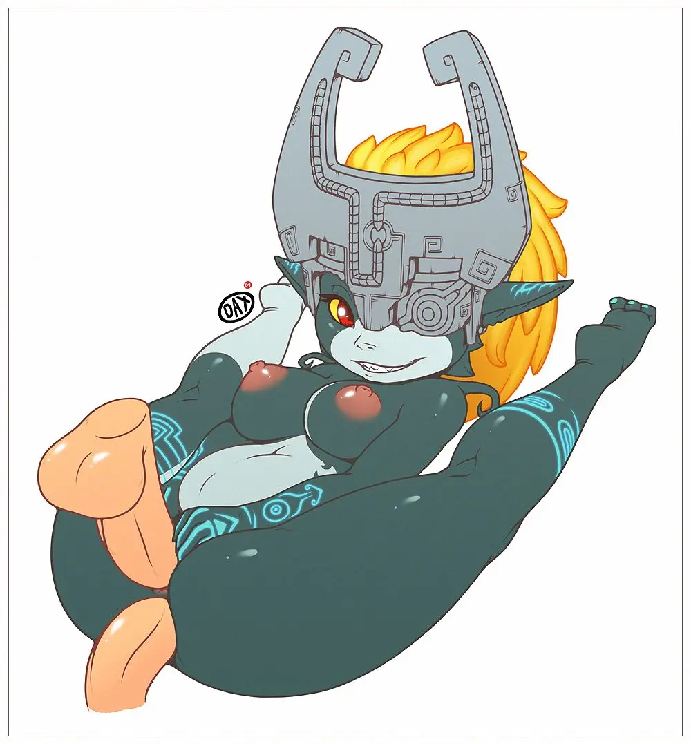 Imp Midna from The Legend of Zelda in hentai fan art featuring ahegao and thick thighs