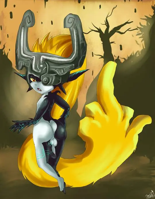 Imp Midna from The Legend of Zelda in hentai fan art featuring ahegao and thick thighs