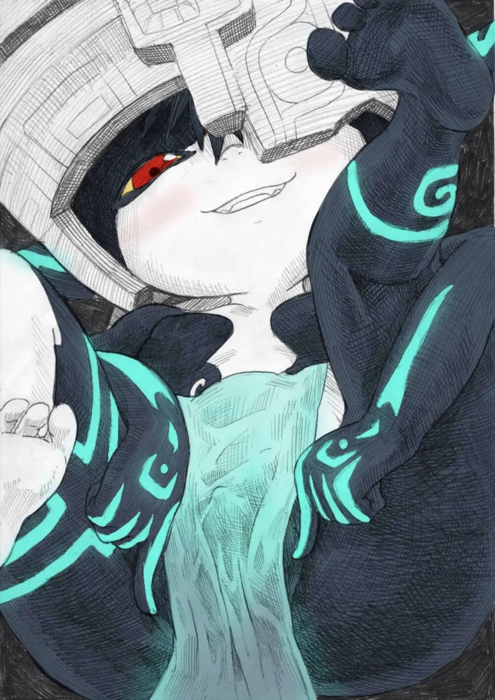 Imp Midna from The Legend of Zelda in hentai fan art featuring ahegao and thick thighs