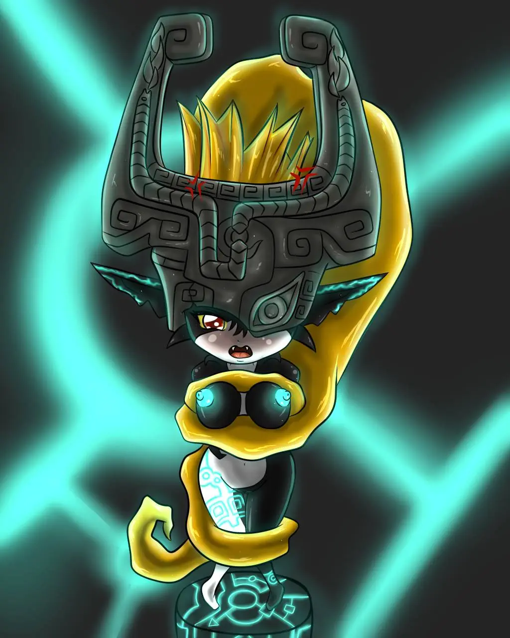 Imp Midna from The Legend of Zelda in hentai fan art featuring ahegao and thick thighs