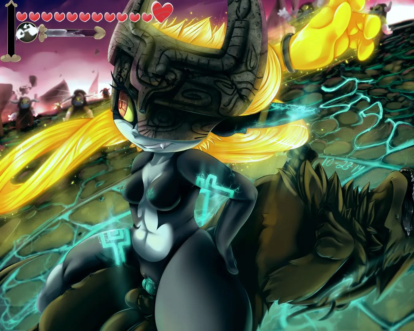 Imp Midna from The Legend of Zelda in hentai fan art featuring ahegao and thick thighs