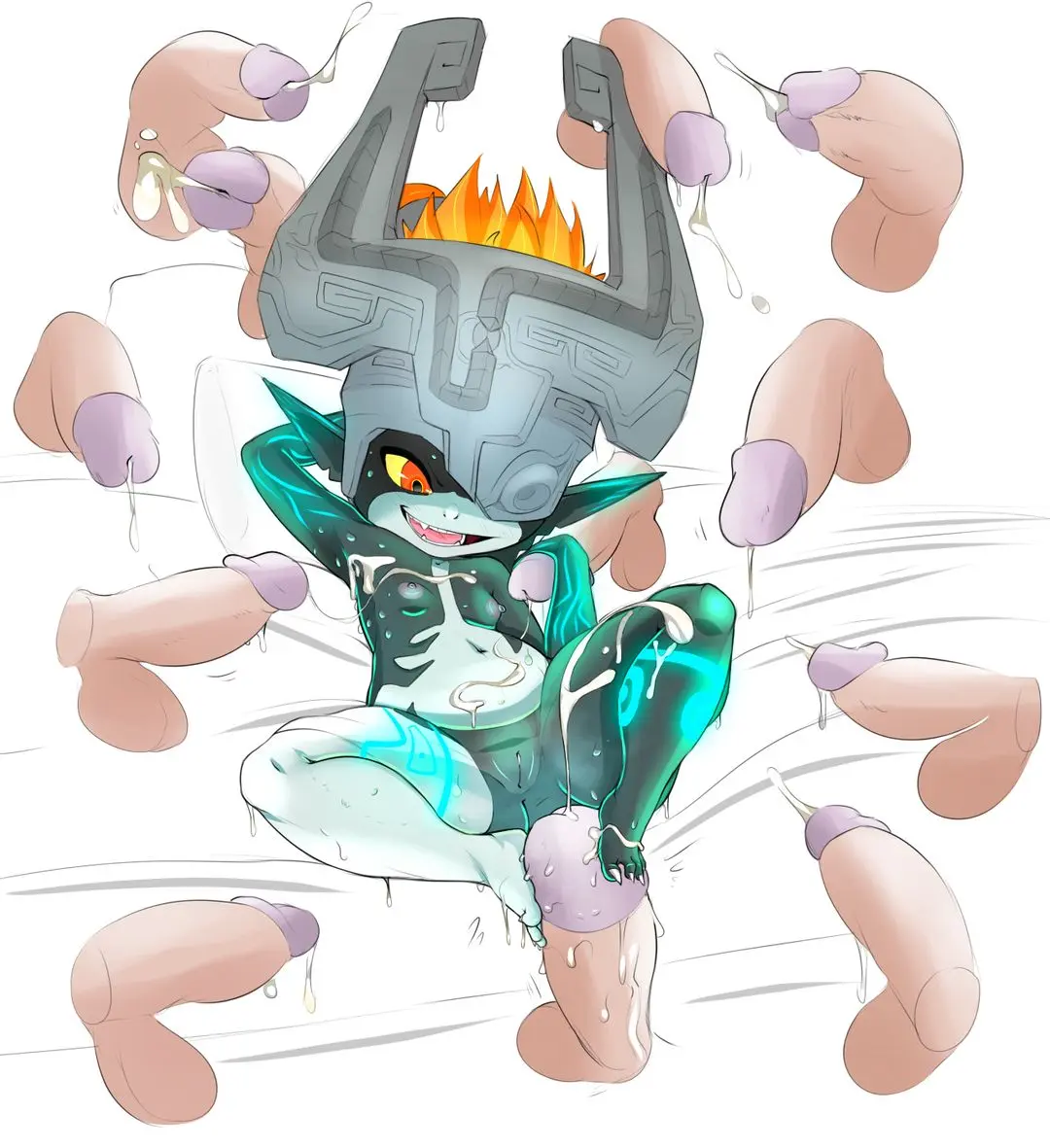 Imp Midna from The Legend of Zelda in hentai fan art featuring ahegao and thick thighs
