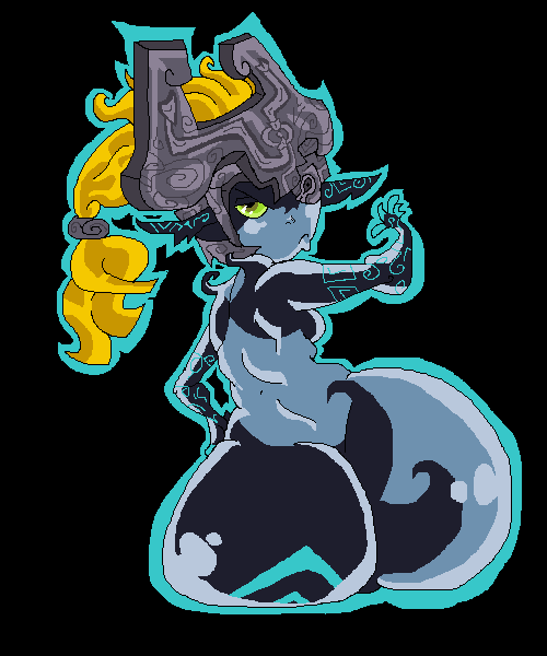 Imp Midna from The Legend of Zelda in hentai fan art featuring ahegao and thick thighs