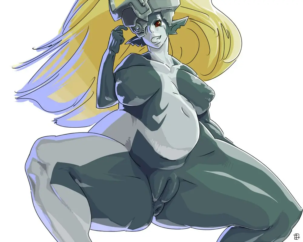Imp Midna from The Legend of Zelda in hentai fan art featuring ahegao and thick thighs