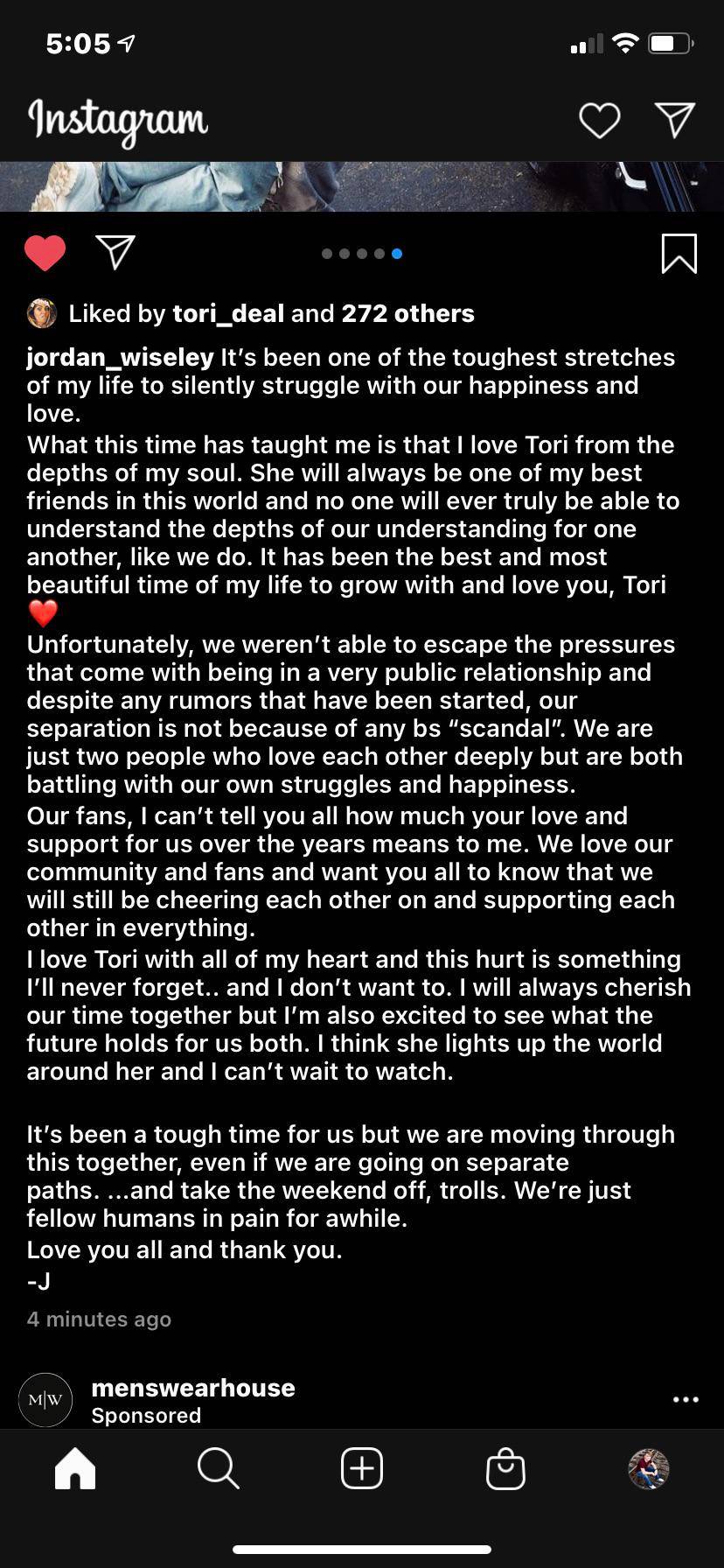 Jordan confirms him and Tori have separated | Scrolller