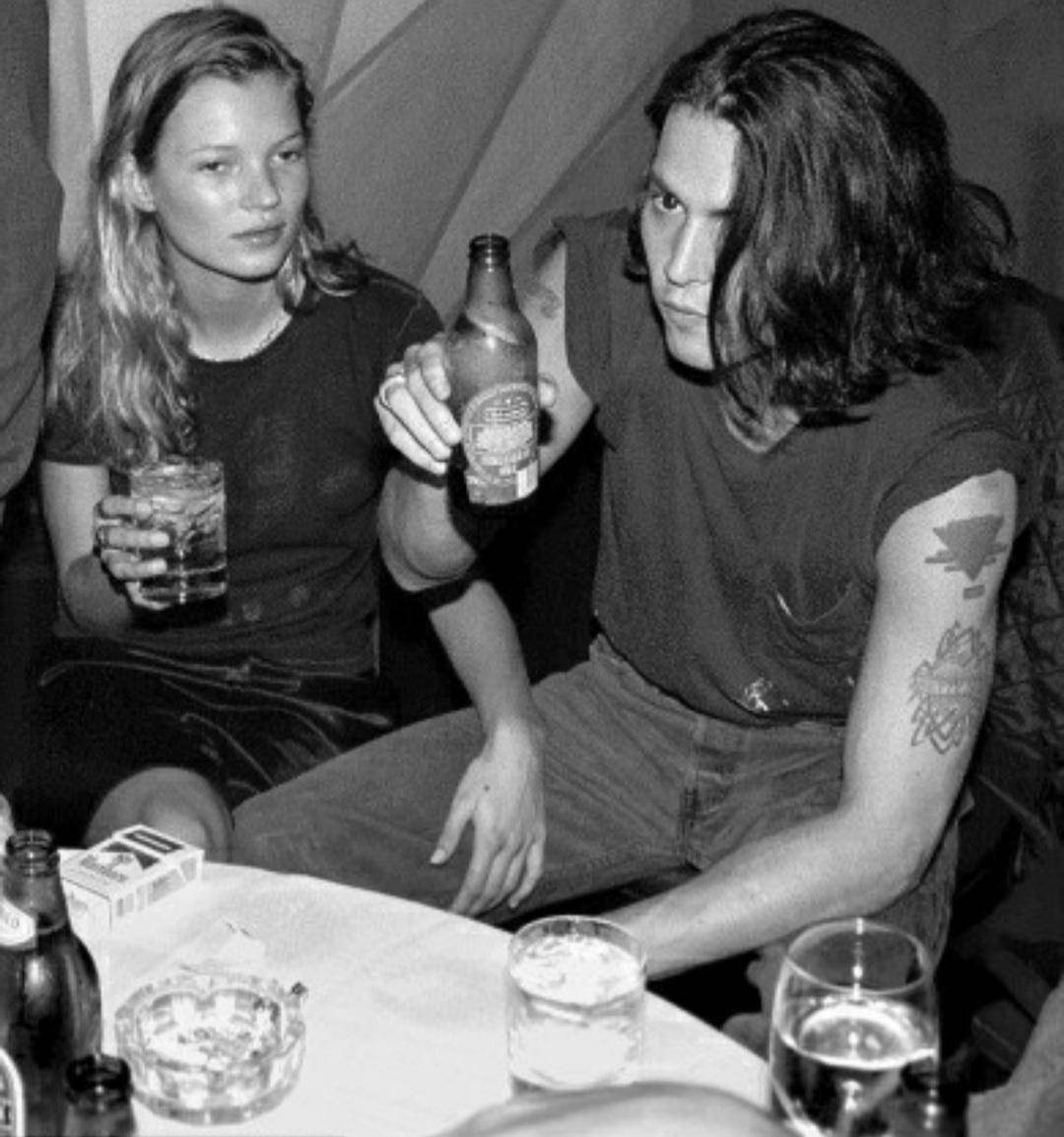 Kate Moss and Johnny Depp at actor Mickey Rourke's 38th birthday, 1994 ...
