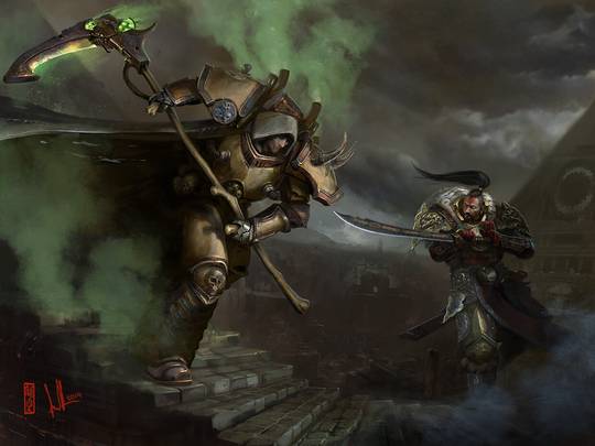 Khan vs Mortarion by David Sondered