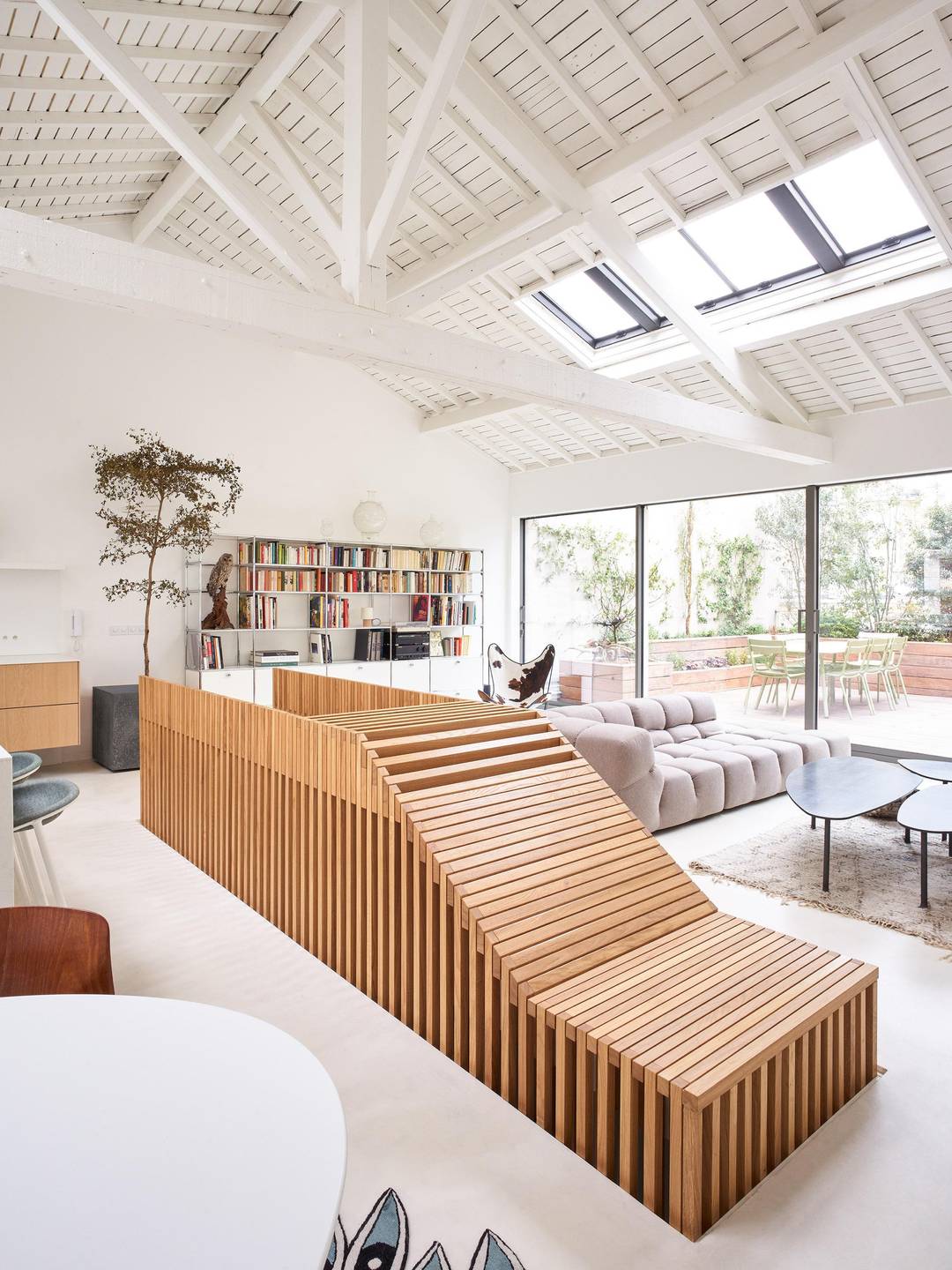 Gallery Detail: Living Area With Exposed Beams And Skylight Opening Up To